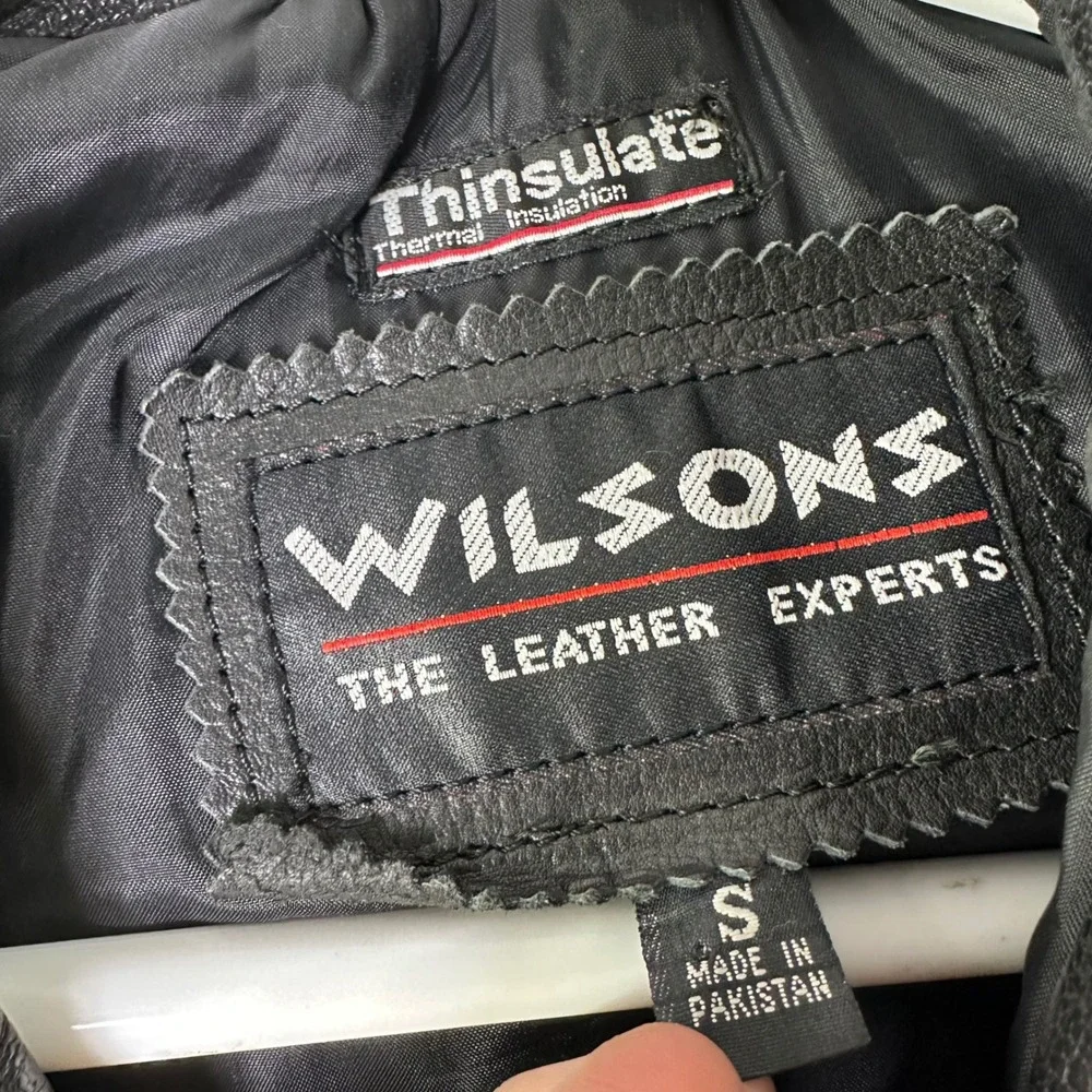 Vintage Wilsons Leather Motorcycle Jacket Mens‎ Small Black Eagle Embossed Biker